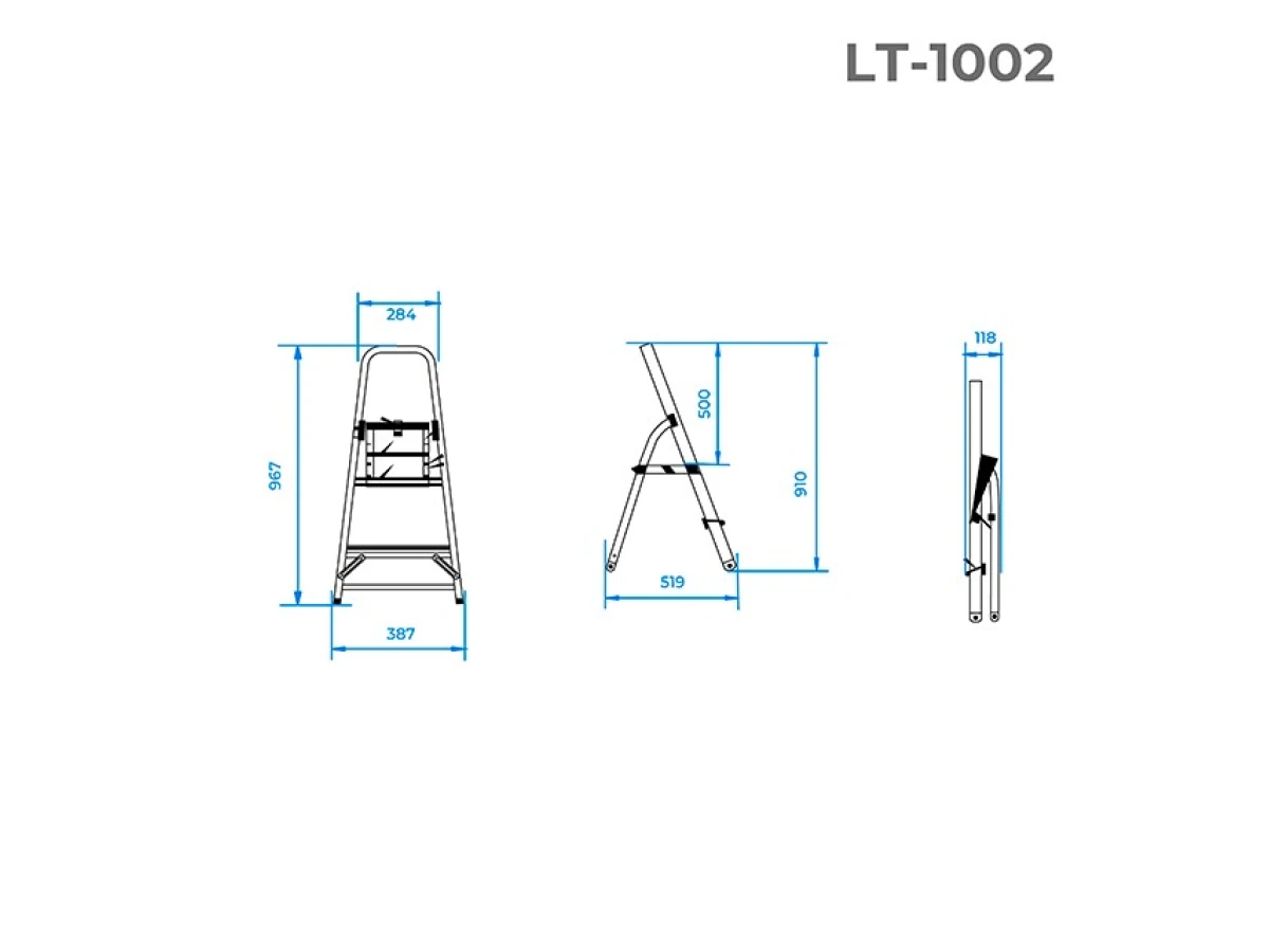 Стремянка алюминиевая 2 ступени, высота до платформы 410 мм INTERTOOL LT-1002 