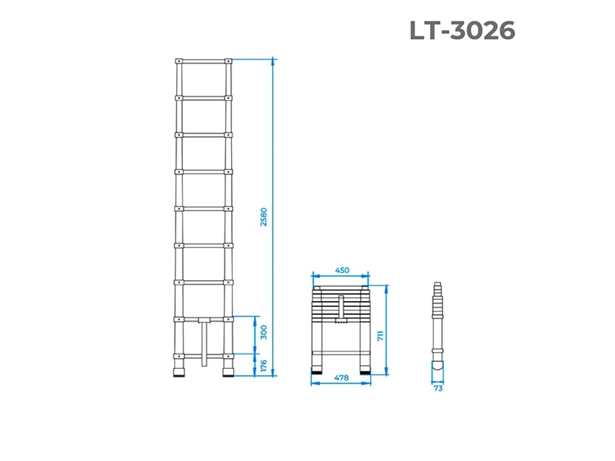 Лестница алюминиевая телескопическая 8 ступ., 2,5 м INTERTOOL LT-3026 