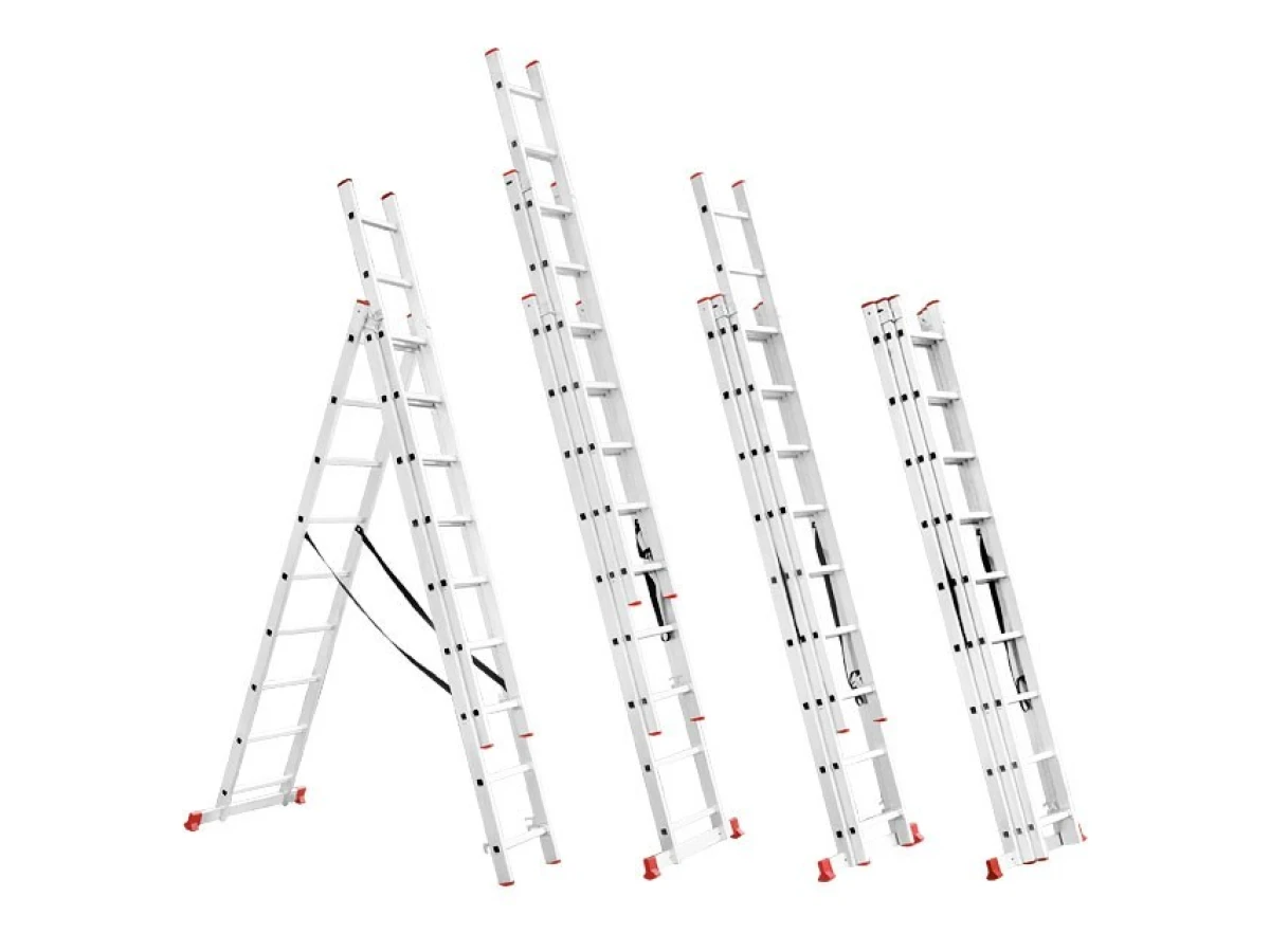 Лестница алюминиевая, 3-х секционная универсальная раскладная, 3*8 ступ., 5.09 м INTERTOOL LT-0308 