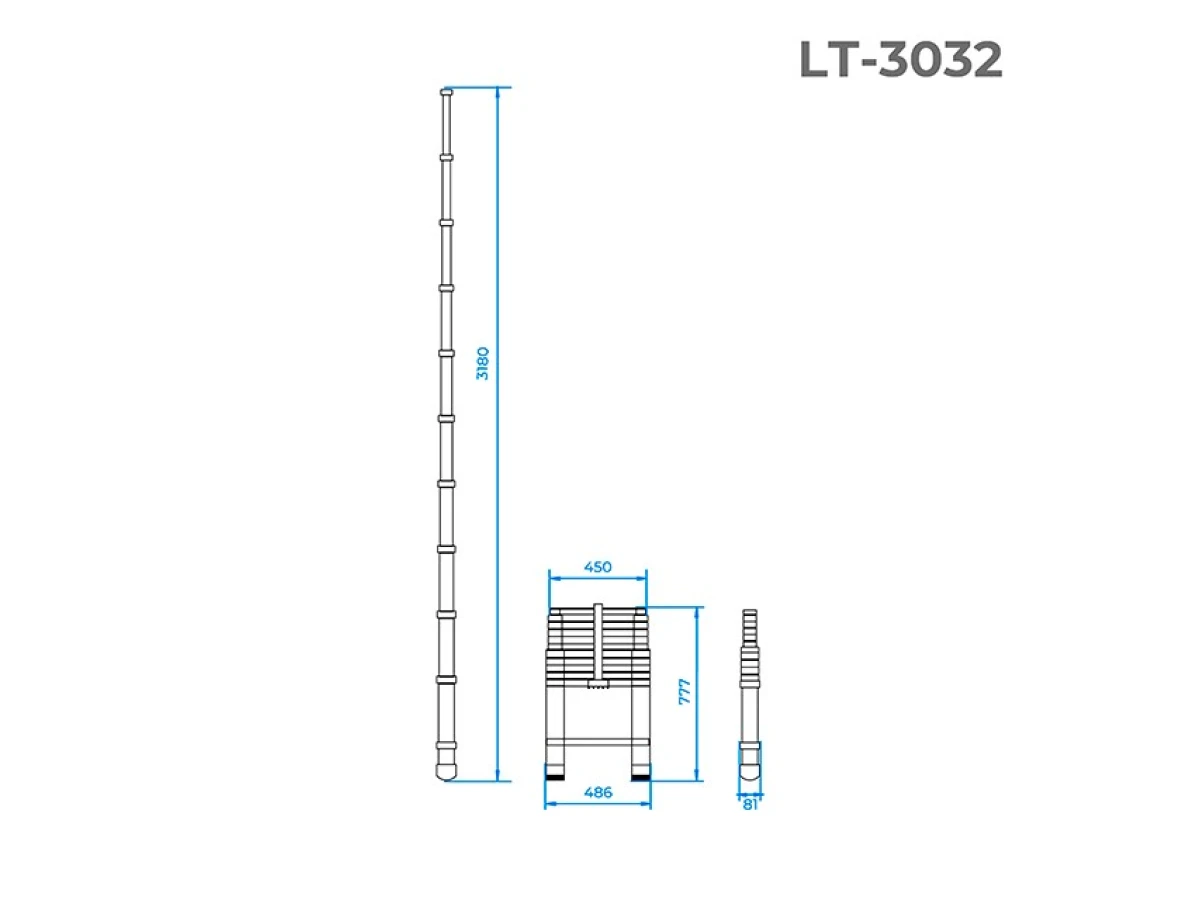 Лестница алюминиевая телескопическая 10 ступ., 3,18 м INTERTOOL LT-3032 