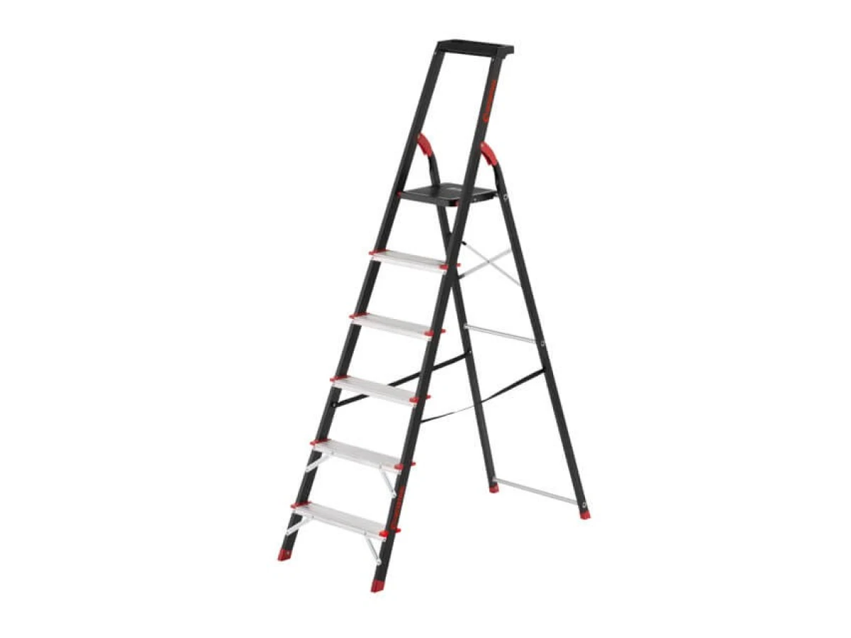 Стремянка 6 ступеней, лоток для инвентаря, стальной профиль, высота верхней ступени 1280 мм, 481*1138*1787 мм, 150 кг INTERTOOL LT-0056 