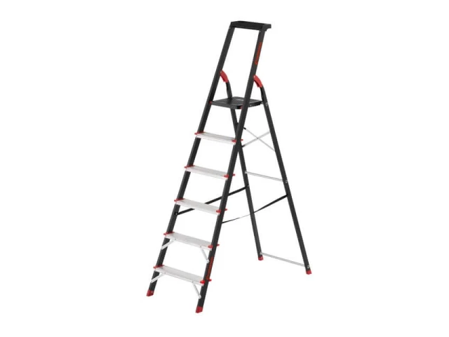 Стремянка 6 ступеней, лоток для инвентаря, стальной профиль, высота верхней ступени 1280 мм, 481*1138*1787 мм, 150 кг INTERTOOL LT-0056 
