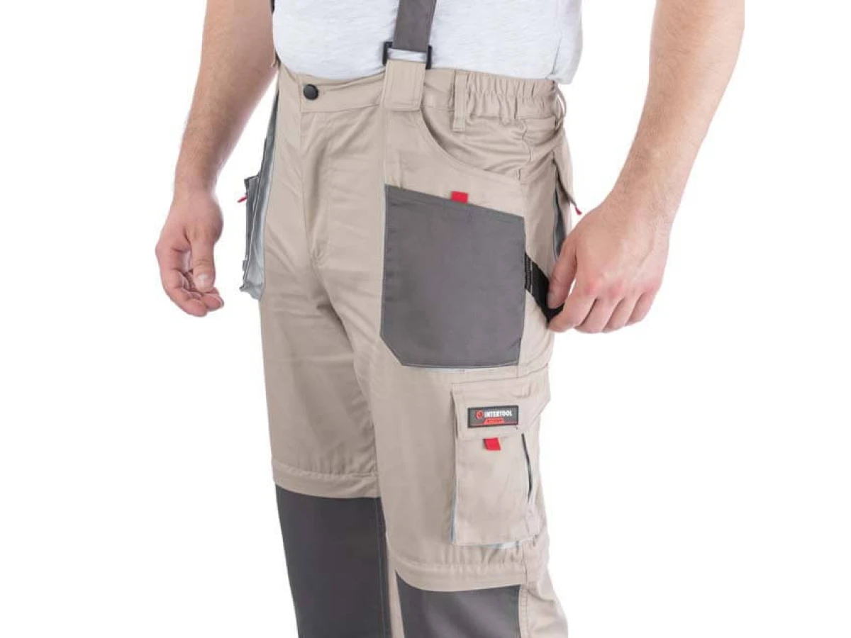 Брюки трансформер робочі з лямками 6 в 1, 100% бавовна, щільність 180 г / м2, L INTERTOOL SP-3043 