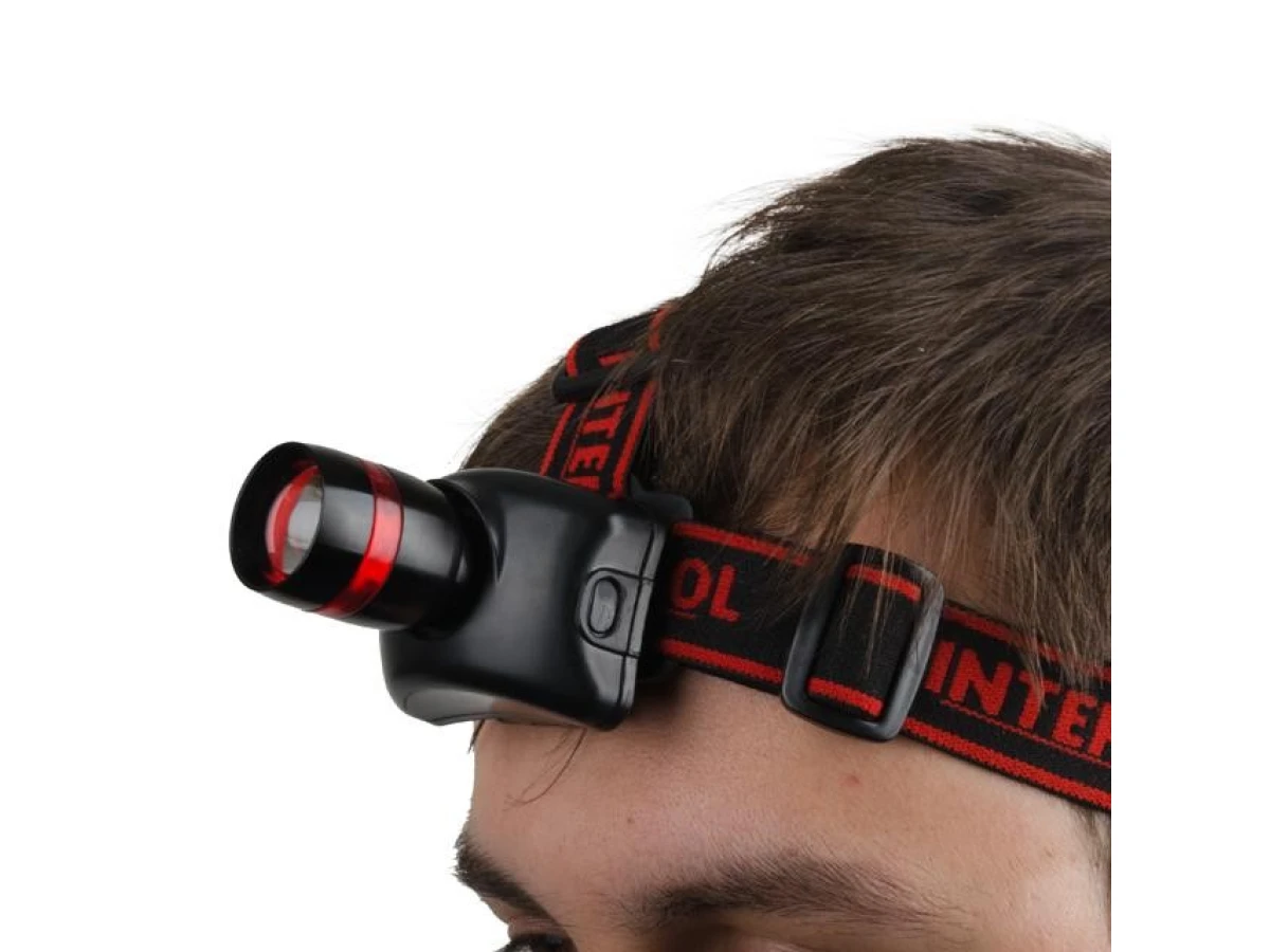 Ліхтар налобний світлодіодний надпотужний, три режими роботи, 3 Вт, батарейки 3 ААА. INTERTOOL LB-0303 