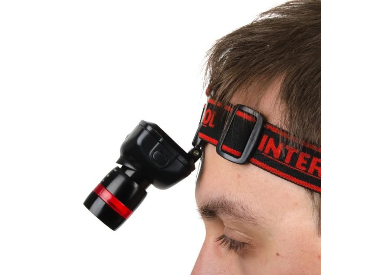 Ліхтар налобний світлодіодний надпотужний, три режими роботи, 3 Вт, батарейки 3 ААА. INTERTOOL LB-0303 