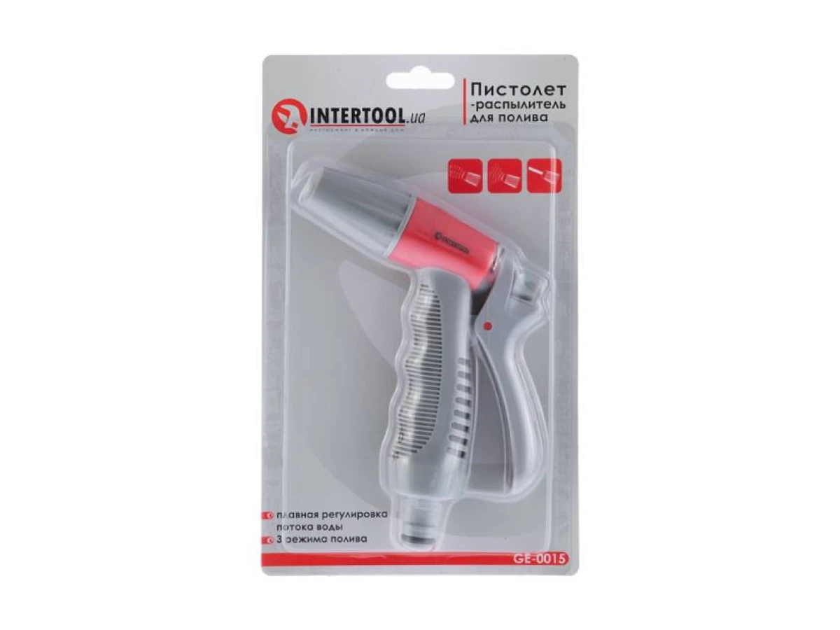 Пистолет-распылитель для полива с плавной регулировкой потока воды. ABS, PP, TPR, BRASS INTERTOOL GE-0015 