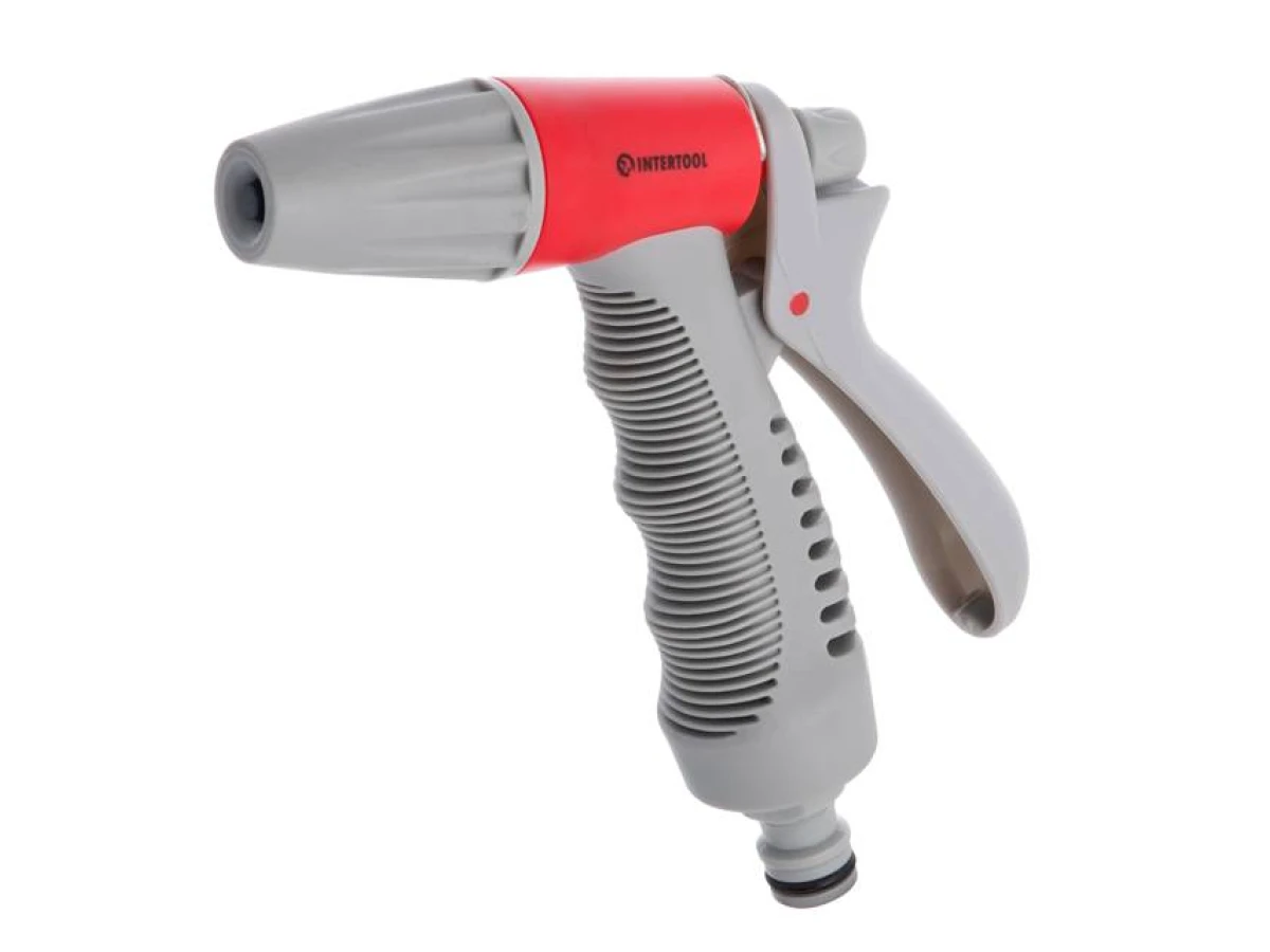 Пистолет-распылитель для полива, плавная регулировка потока воды + адаптер с резьбой 1/2", 3/4" и 2 коннектора для шланга 1/2" INTERTOOL GE-0016 