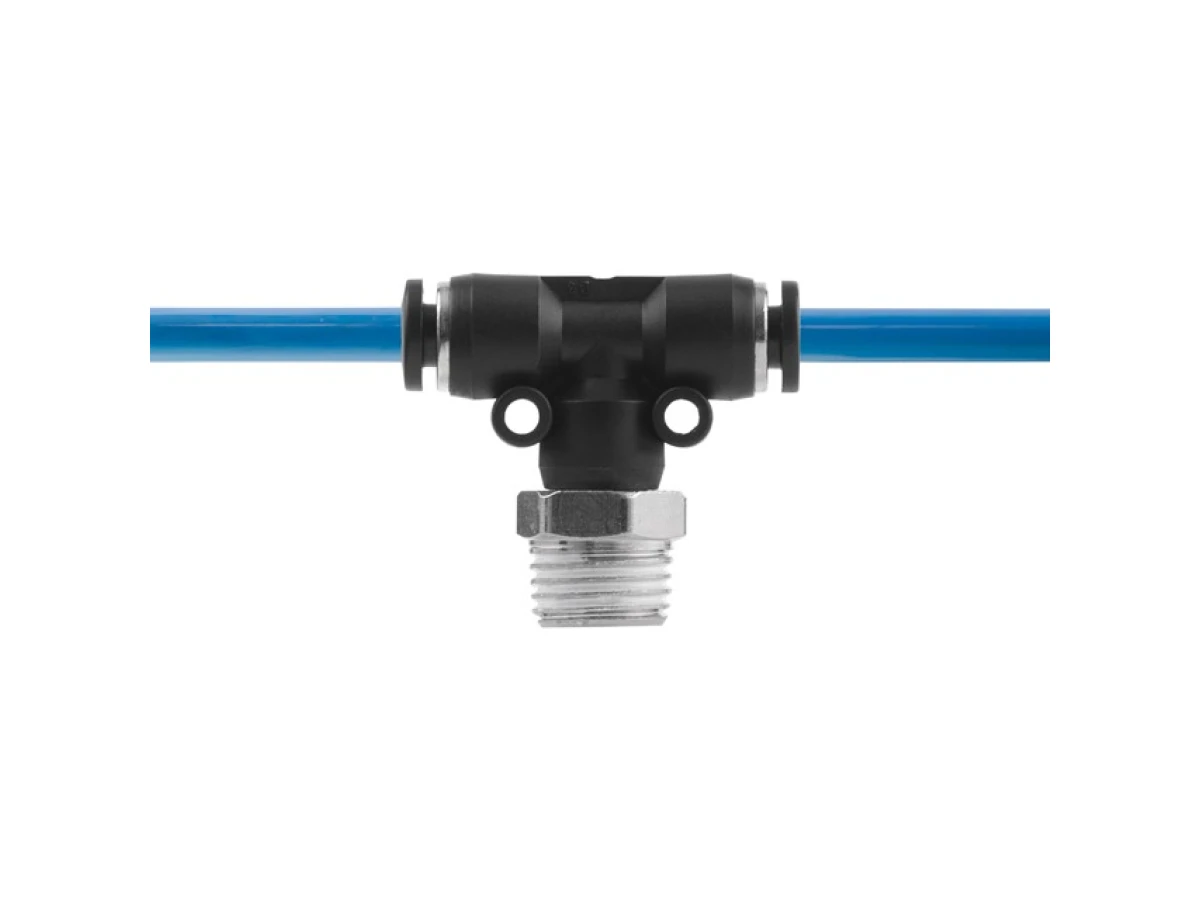 З'єднання цангове Т-подібне для поліуретанових та ін. шлангів 4*4 мм, 1/4" зовн. різьба INTERTOOL PT-2350 