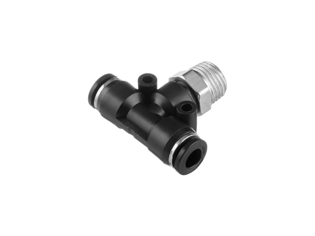 З'єднання цангове Т-подібне для поліуретанових та ін. шлангів 6*6 мм, 1/4“ зовн. різьба INTERTOOL PT-2351 