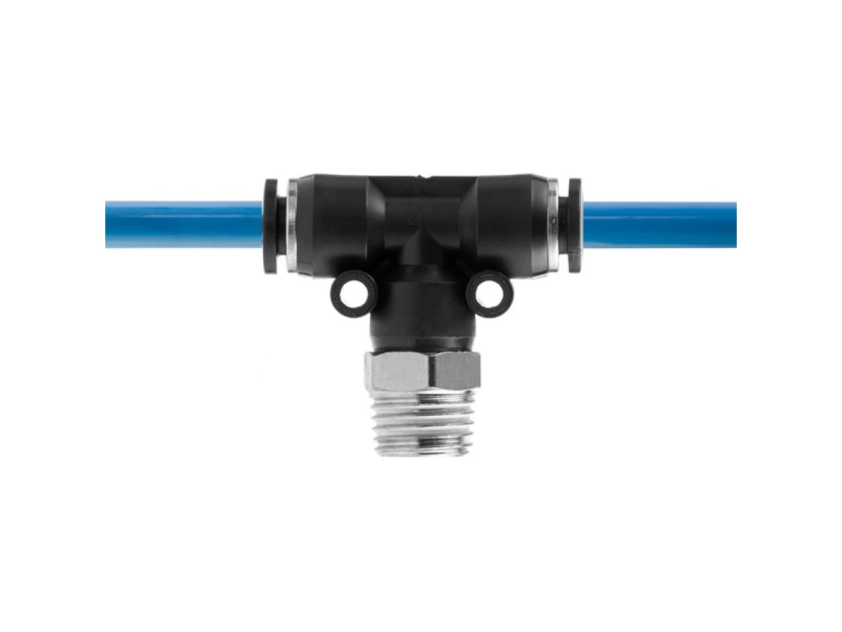 З'єднання цангове Т-подібне для поліуретанових та ін. шлангів 6*6 мм, 1/4“ зовн. різьба INTERTOOL PT-2351 