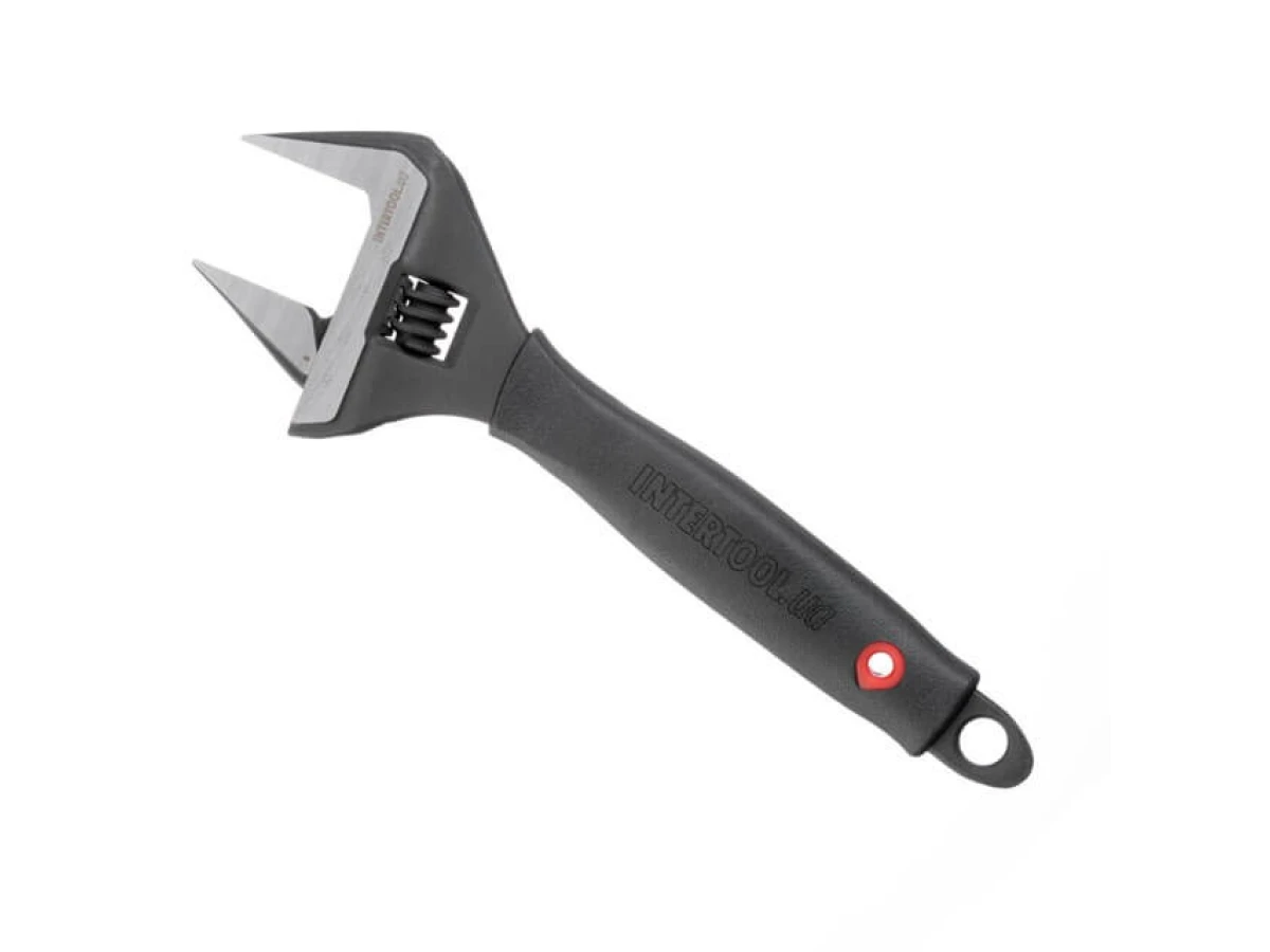 Ключ розвідний 200 мм, прогумована рукоятка, розходження губок 38 мм, CrV INTERTOOL XT-0045 