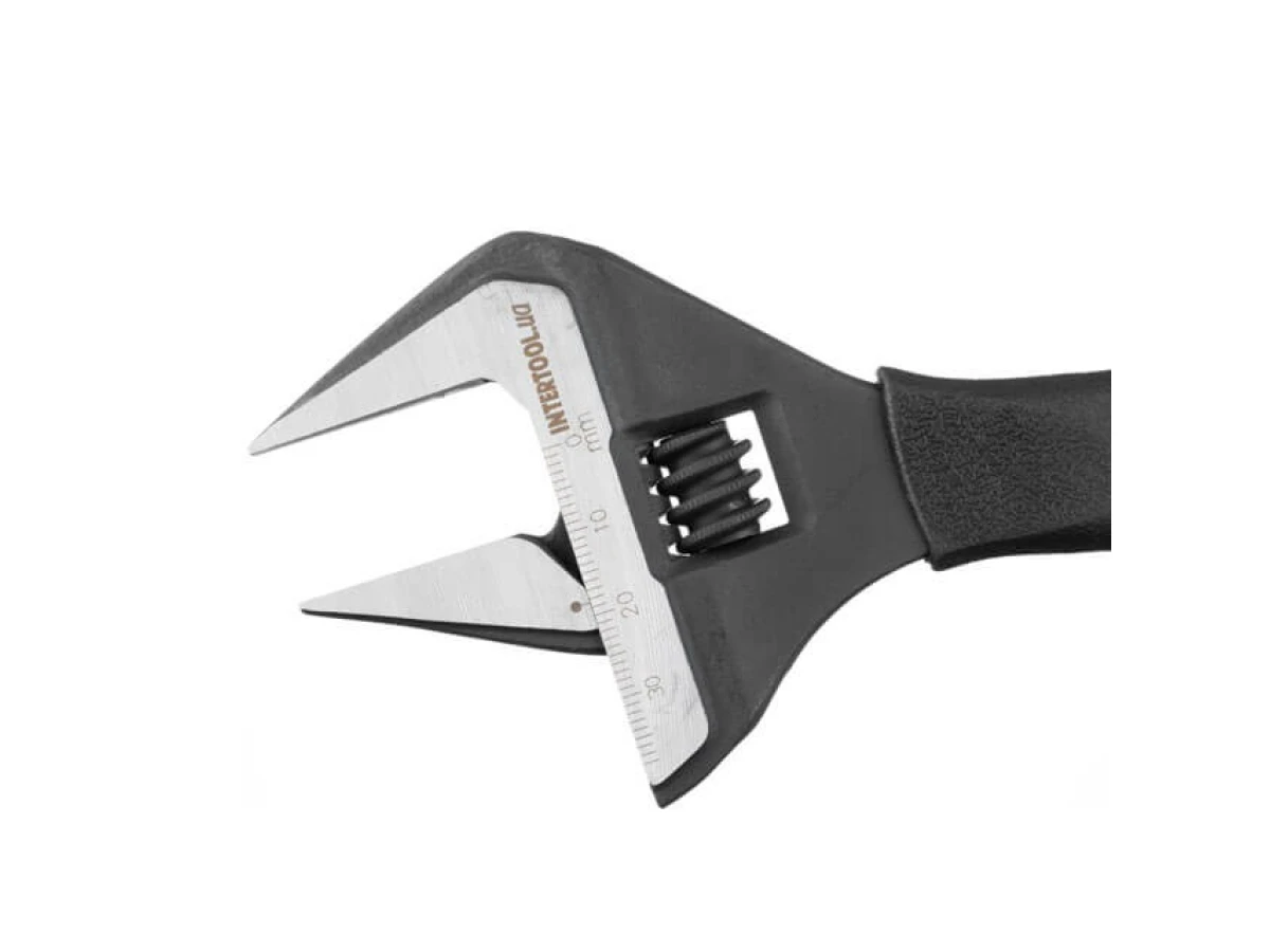 Ключ розвідний 200 мм, прогумована рукоятка, розходження губок 38 мм, CrV INTERTOOL XT-0045 