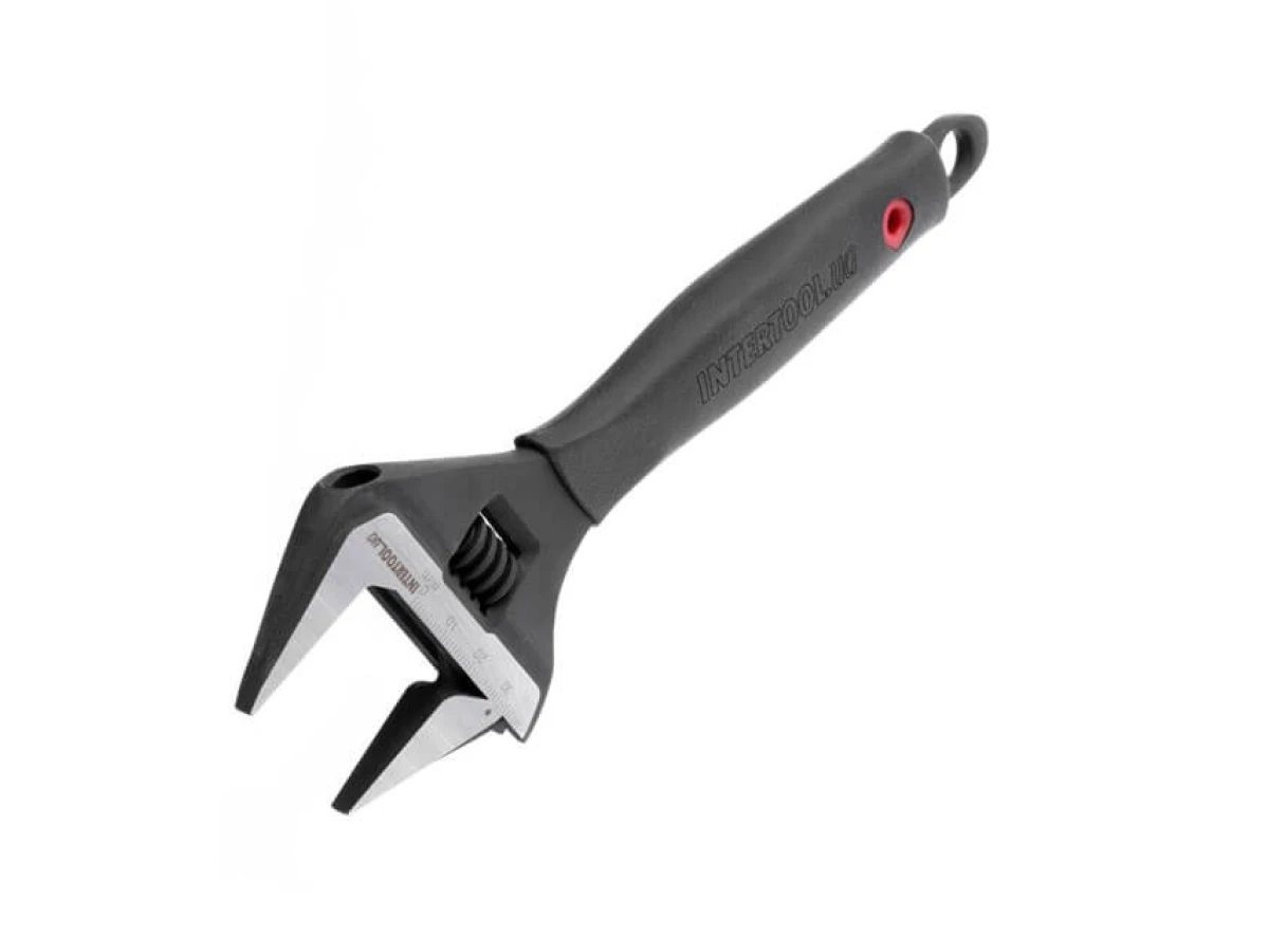 Ключ розвідний 200 мм, прогумована рукоятка, розходження губок 38 мм, CrV INTERTOOL XT-0045 