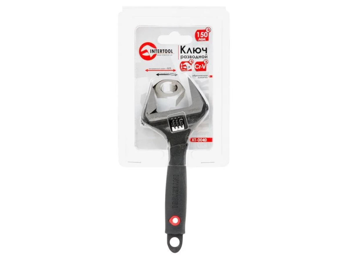 Ключ разводной 150 мм, обрезиненная рукоятка, развод губок 34 мм, CrV INTERTOOL XT-0040 