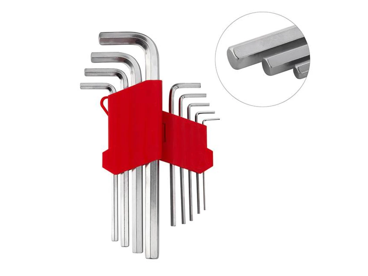 Набір ключів Г-подібних шестигранних подовжених 9 шт, 1.5-10 мм, CrV, 55 HRC INTERTOOL HT-0602 