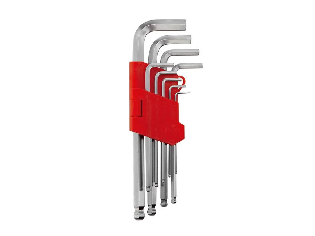 Набір ключів Г-подібних подовжених шестигранних з кулястим наконечником 9 шт, 1.5-10 мм, Cr-V, 55 HRC INTERTOOL HT-0603 