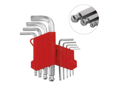 Набір ключів Г-подібних шестигранных із кулястим наконечником 9 од., 1.5-10 мм, CrV, 55 HRC Small INTERTOOL HT-0605