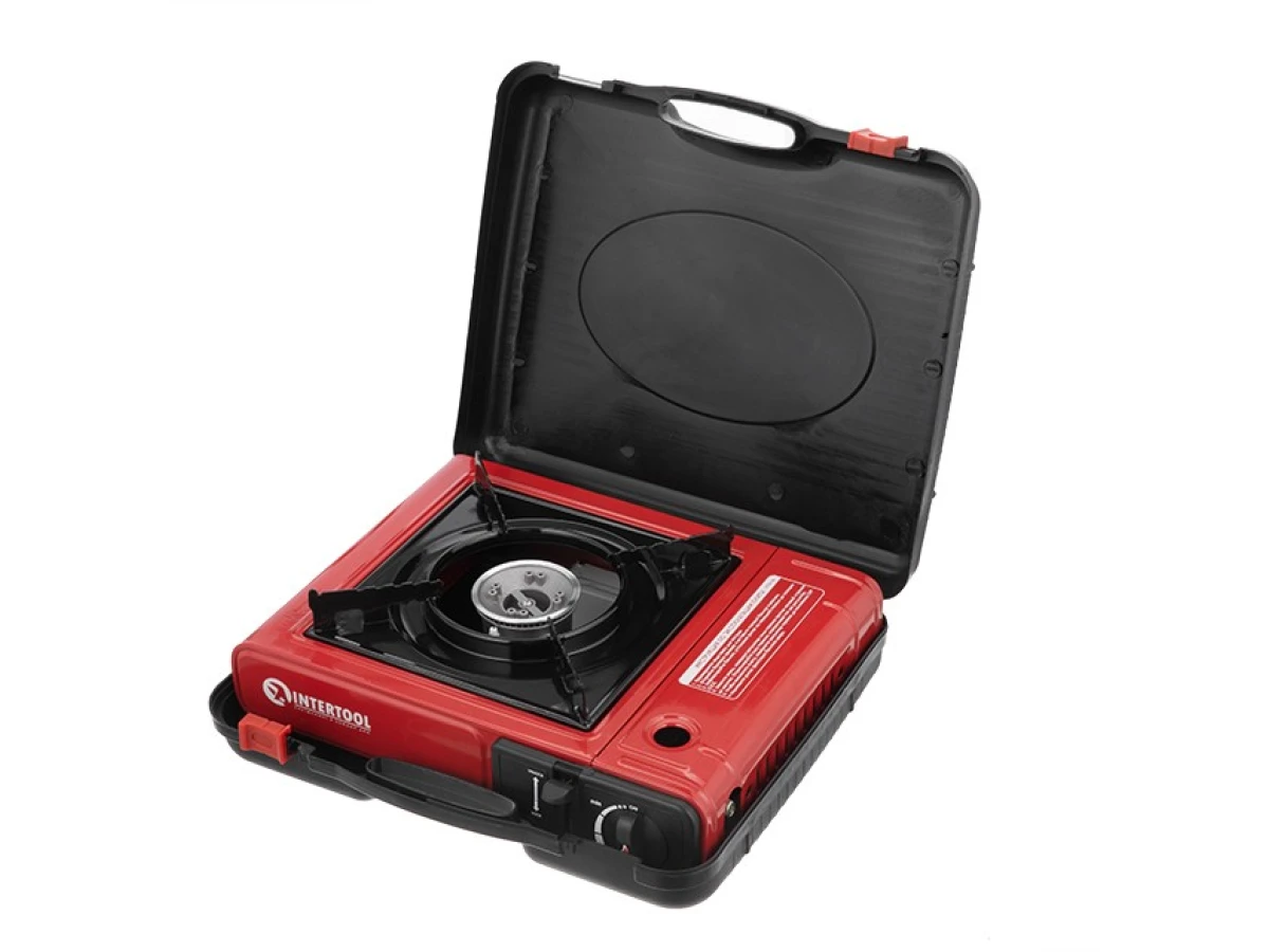 Плита газовая одноконфорочная, пьезоподжиг, под газовые баллоны бутан и пропан-бутан INTERTOOL GS-0001 