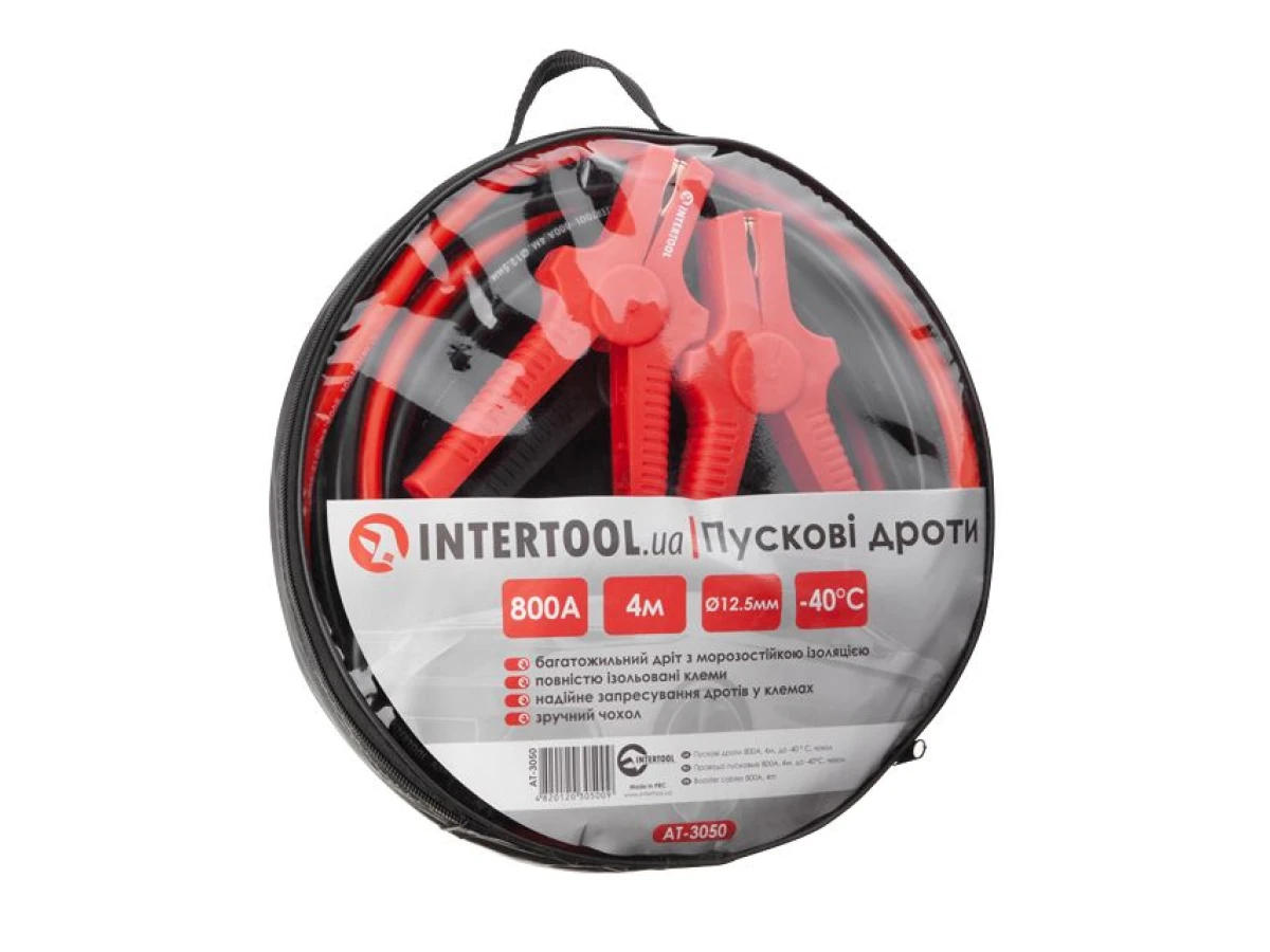 Провода пусковые 800А, 4м, до -40°C, чехол INTERTOOL AT-3050 