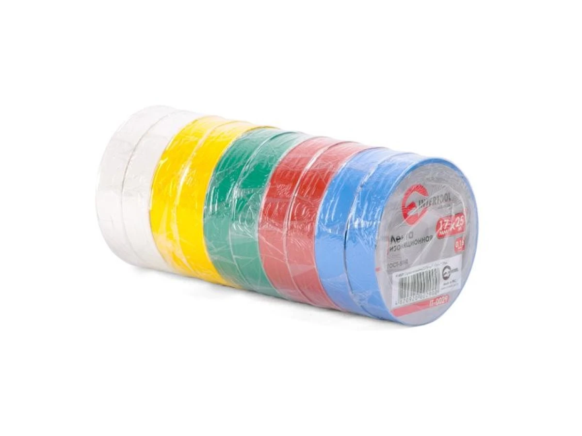 Стрічка ізоляційна, 17 мм * 25 м * 0,15 мм, кольорова (уп. 10 шт) INTERTOOL IT-0029 