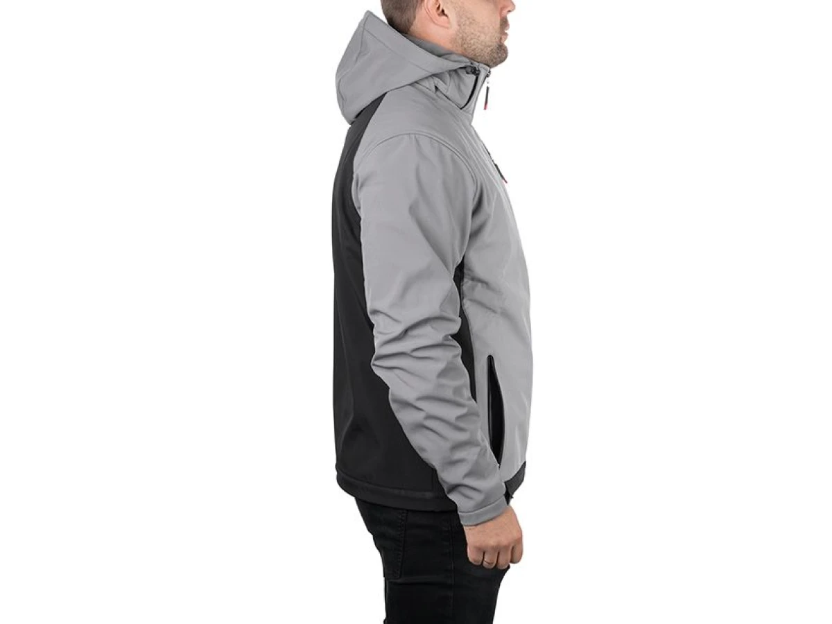 Куртка SOFTSHELL світло сіро-чорна, з капюшоном, тришарова, тканина - стрейч 300 GSM 100D, з водо- і вітрозахистом, розмір XXL INTERTOOL SP-3125 