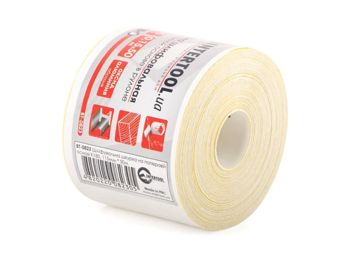 Шлифовальная шкурка на бумажной основе К180, 115 мм * 50 м INTERTOOL BT-0823 