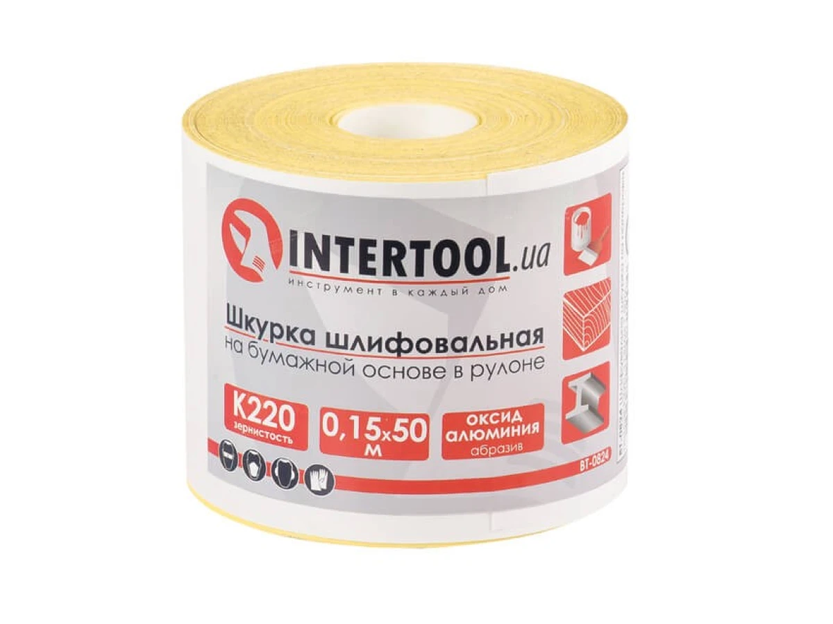 Шлифовальная шкурка на бумажной основе К220, 115 мм * 50 м INTERTOOL BT-0824 
