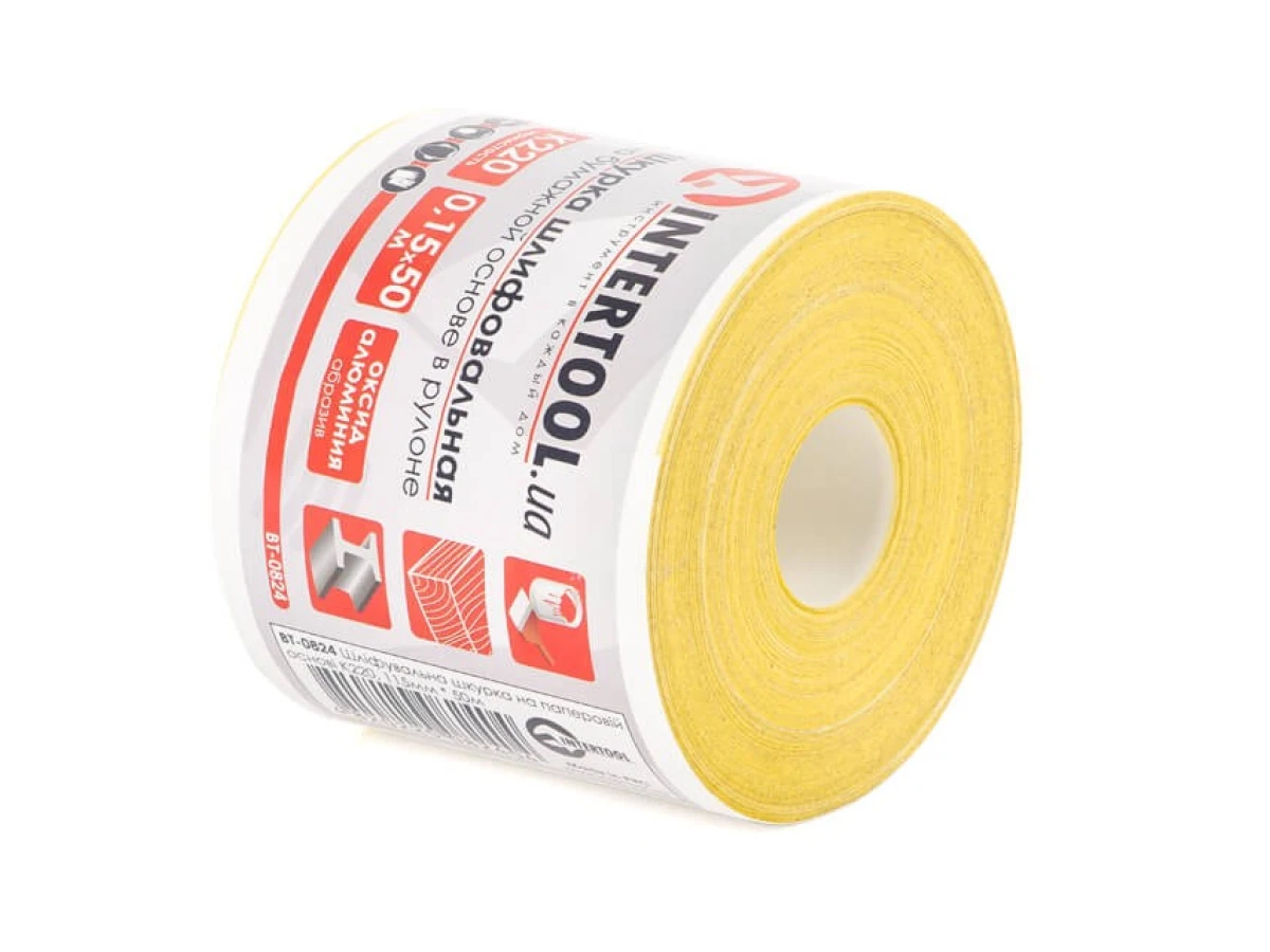 Шлифовальная шкурка на бумажной основе К220, 115 мм * 50 м INTERTOOL BT-0824 