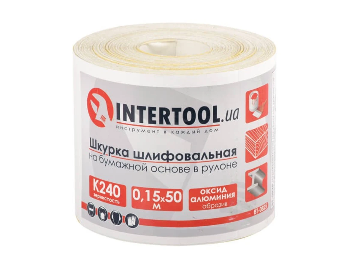 Шлифовальная шкурка на бумажной основе К240, 115 мм * 50 м INTERTOOL BT-0825 