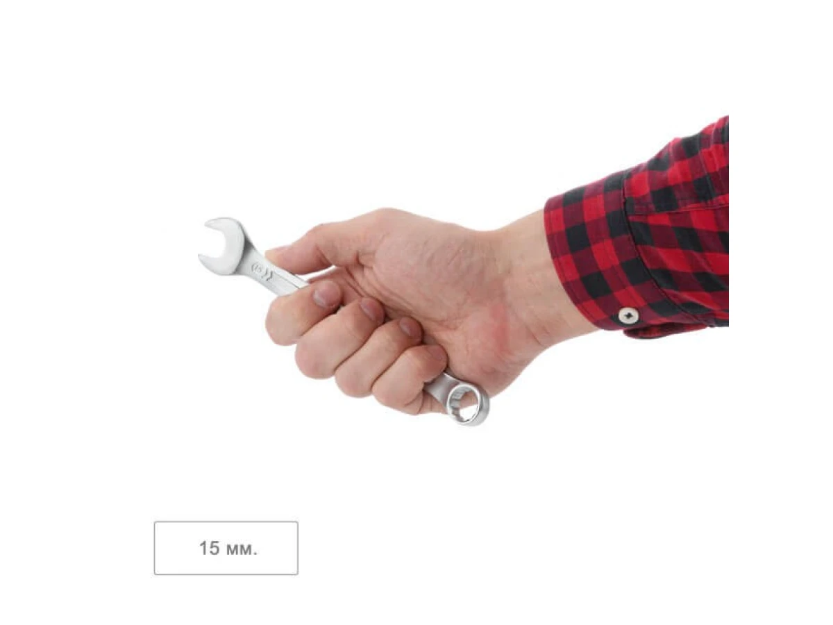 Ключ комбінований 15 мм, CrV, покриття Сатин-хром PROF DIN3113 INTERTOOL XT-1015 