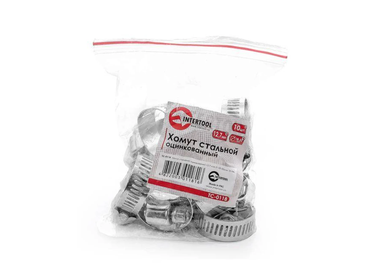 Хомут сталевий оцинкований 12,7 мм, D - 18-32 мм INTERTOOL TC-0118 