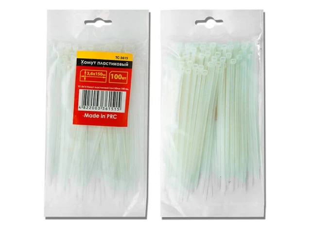 Хомут пластиковый 4,8x350 мм, (100 шт/упак), белый INTERTOOL TC-4835 