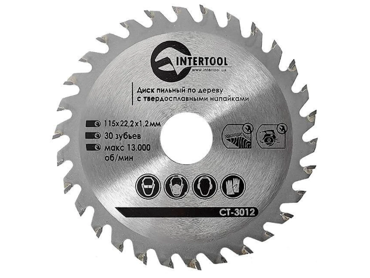 Диск пиляльний по деревині з твердосплавними напайками 115*22*1.4 мм , 30 зубів INTERTOOL CT-3012 