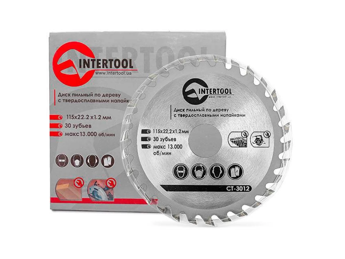 Диск пиляльний по деревині з твердосплавними напайками 115*22*1.4 мм , 30 зубів INTERTOOL CT-3012 