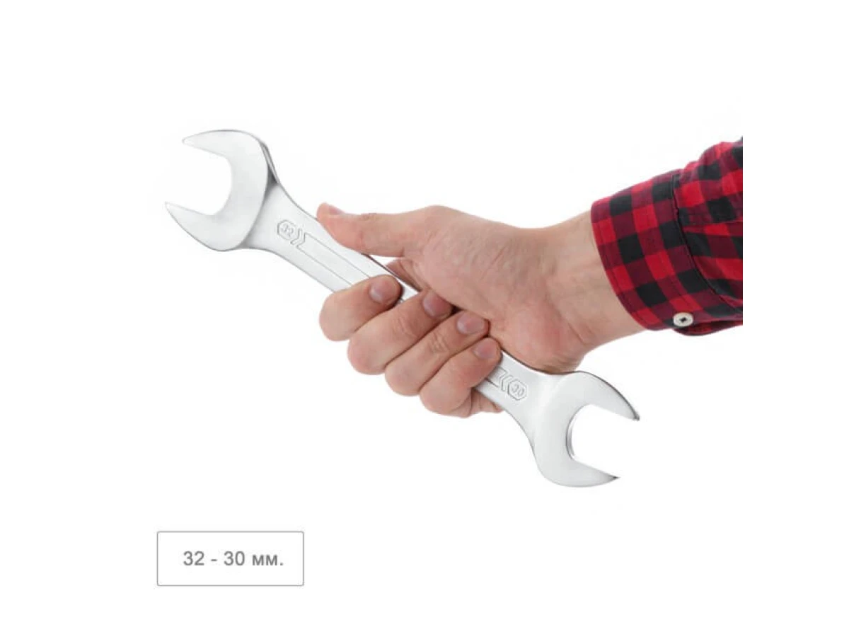 Ключ ріжковий 30х32 мм CrV, покриття сатин-хром, PROF DIN3113 INTERTOOL XT-1130 