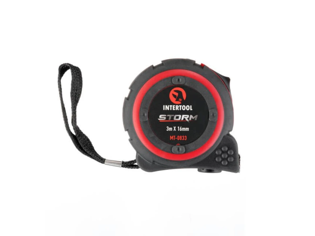 Рулетка з металевим полотном 3м * 16мм, нейлонове покриття полотна STORM INTERTOOL MT-0833 