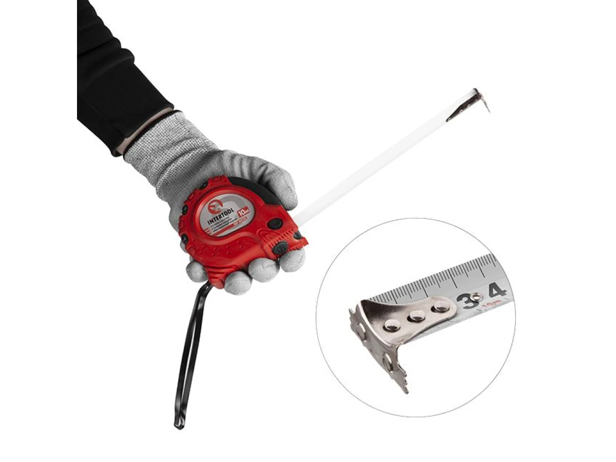 Рулетка з металевим полотном 10м x 25мм "Супер Магніт" блістер INTERTOOL MT-0310 