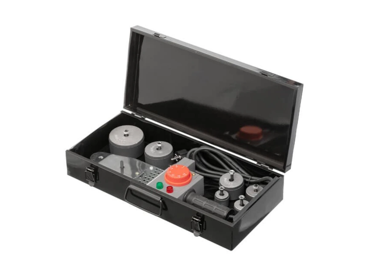 Паяльник для пластикових труб, 850 Вт, 0-300°C, насадки 20, 25, 32, 40, 50, 63 мм, металевий кейс INTERTOOL RT-2111 