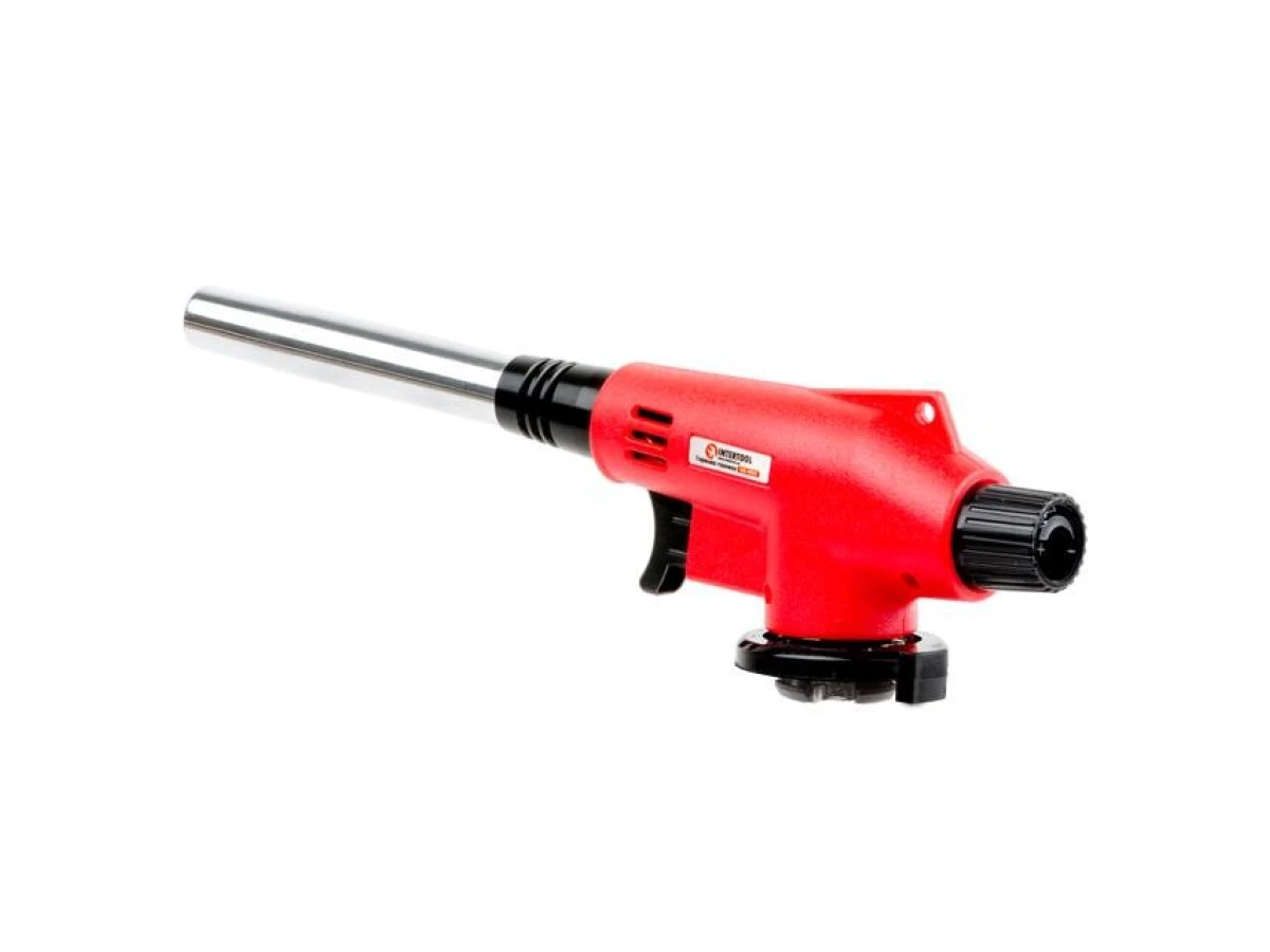 Горелка газовая, пьезозажигание на курке, регулятор, удлиненное сопло INTERTOOL GB-0022 