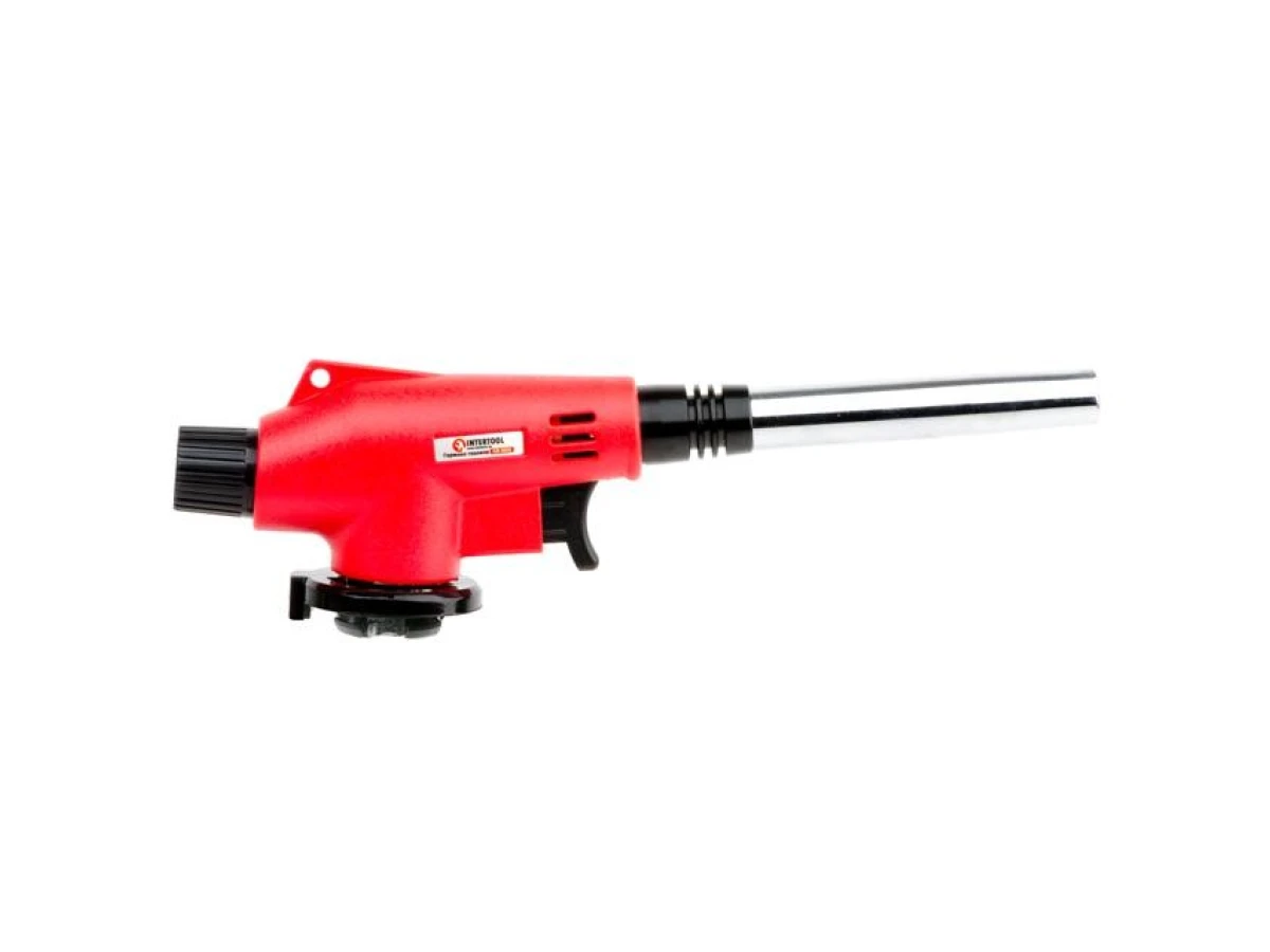 Горелка газовая, пьезозажигание на курке, регулятор, удлиненное сопло INTERTOOL GB-0022 