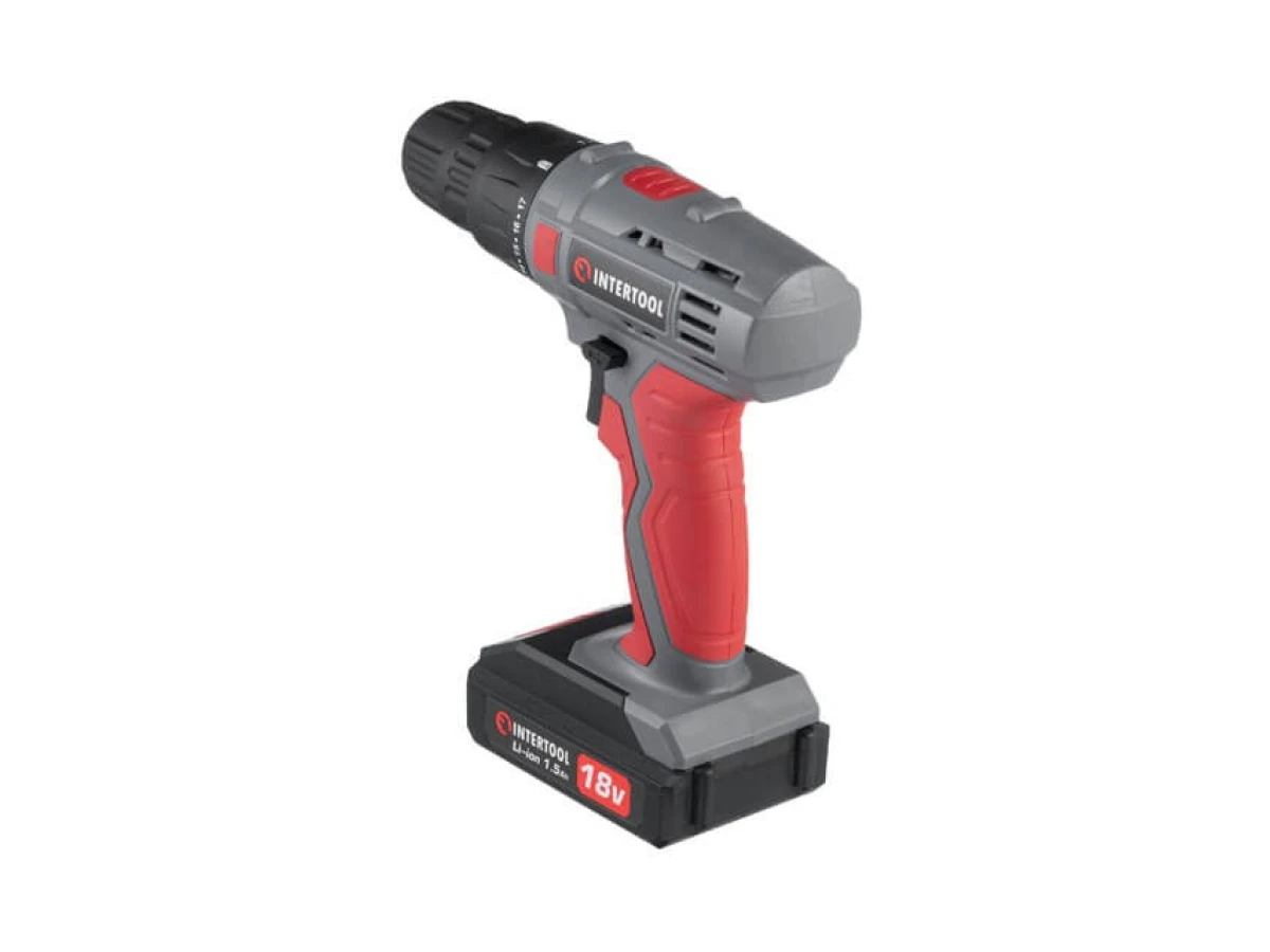 Дриль-шуруповерт акумуляторний 18 В, 17 Nm, 0-700 об/хв, 0.8-10 мм, Li-Ion, 1.5 Аг INTERTOOL DT-0315 