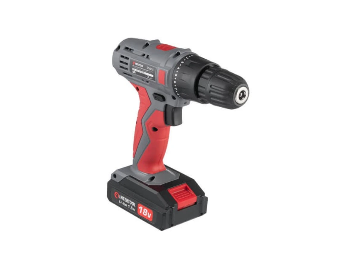 Дриль-шуруповерт акумуляторний 18 В, 17 Nm, 0-700 об/хв, 0.8-10 мм, Li-Ion, 1.5 Аг INTERTOOL DT-0315 