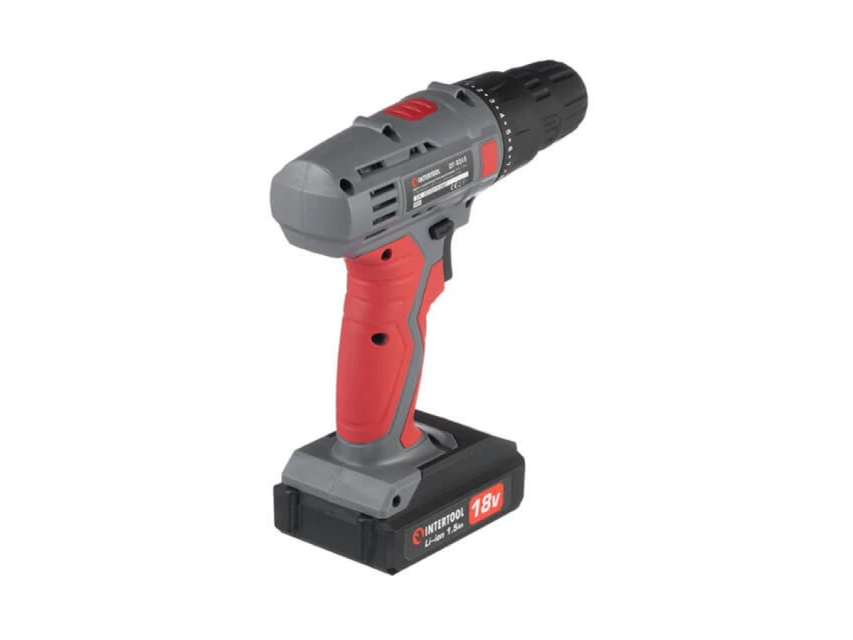 Дриль-шуруповерт акумуляторний 18 В, 17 Nm, 0-700 об/хв, 0.8-10 мм, Li-Ion, 1.5 Аг INTERTOOL DT-0315 