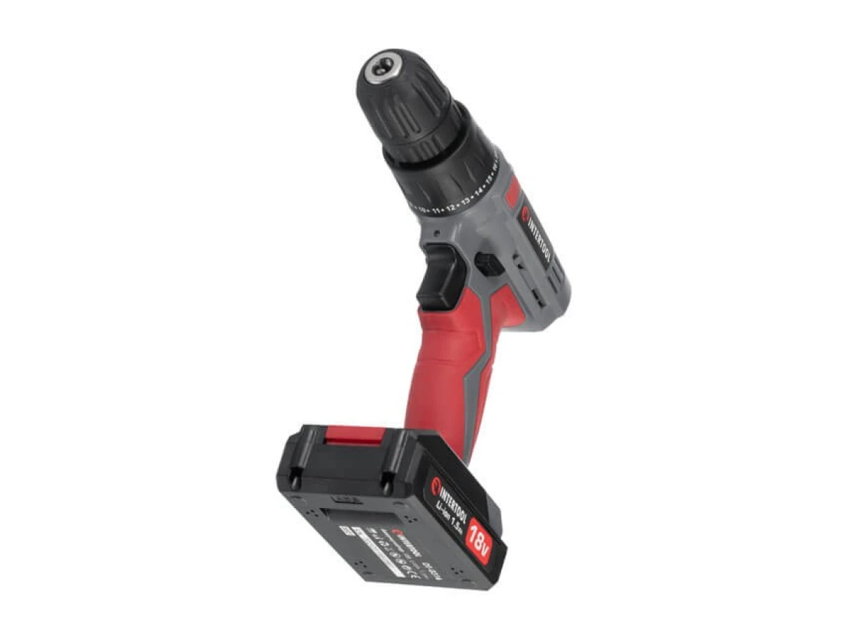 Дриль-шуруповерт акумуляторний 18 В, 17 Nm, 0-700 об/хв, 0.8-10 мм, Li-Ion, 1.5 Аг INTERTOOL DT-0315 