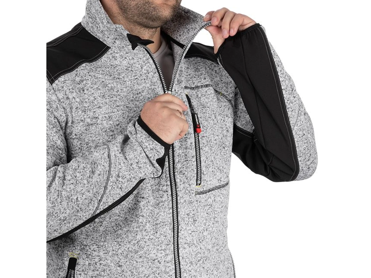 Куртка в'язана SOFTSHELL сірого кольору з чорними вставками, тканина - 100% поліестер 270G, з кишенею на грудях і двома бічними, розмір XXXL INTERTOOL SP-3116 