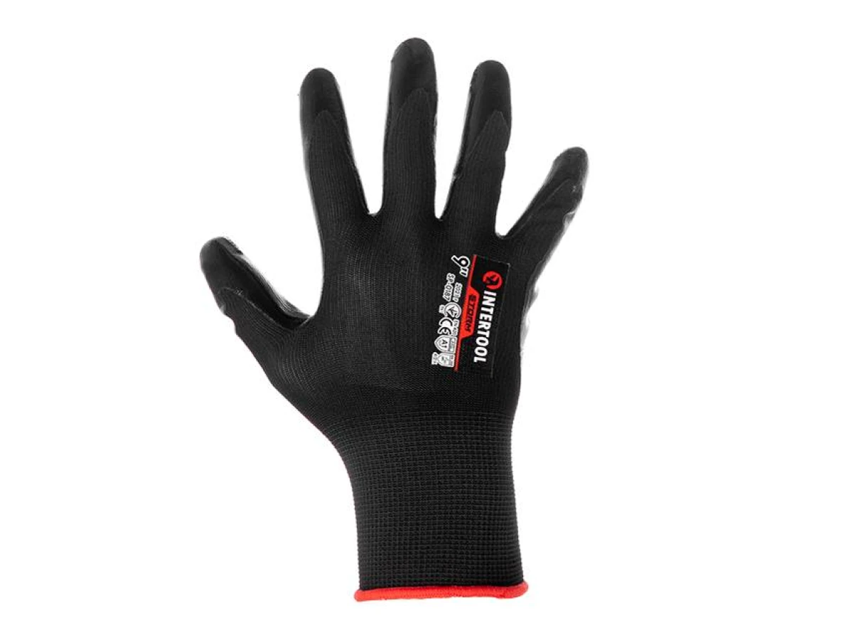 Перчатка трикотажная, синтетическая с гладким нитриловым покрытием 10" STORM INTERTOOL SP-0188 