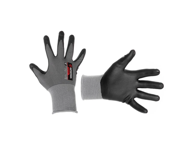 Перчатка трикотажная, синтетическая, двухслойное покрытие, полиуритановое и пористое нитриловое на ладони, дышащая, 10" STORM INTERTOOL SP-0189 