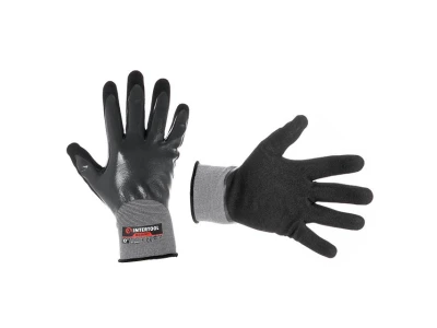 Перчатка трикотажная синтетическая, полное двухслойное нитриловое покрытие, базовое гладкое, пористое на ладони, дышащая, 10