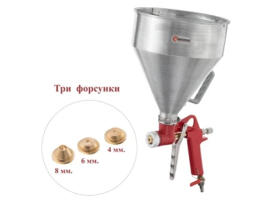 Пістолет для нанесення штукатурки пневматичний, три форсунки: 4, 6, 8 мм, В/Б метал, 6000 мл, 3-6 бар INTERTOOL PT-0401