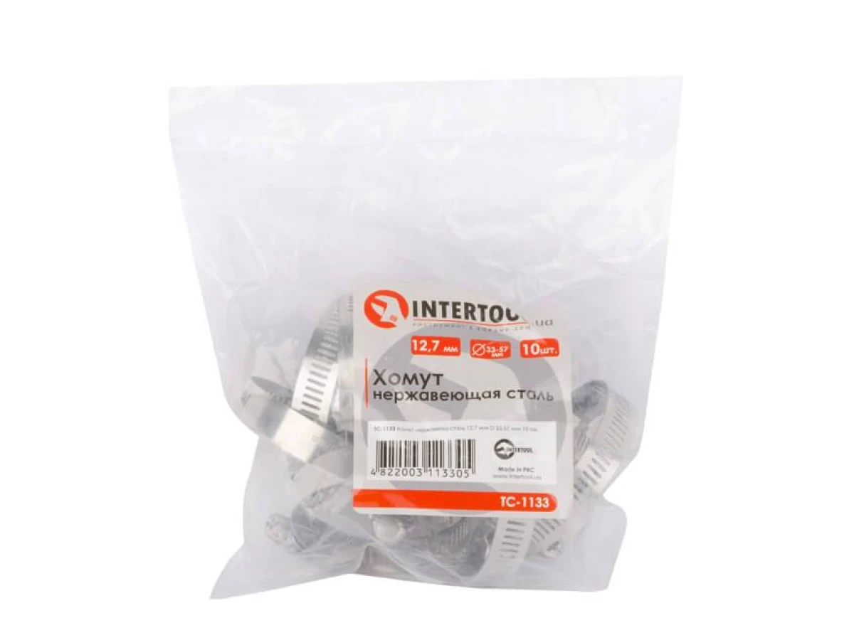 Хомут нержавіюча сталь 12,7 мм, D - 33-57 мм INTERTOOL TC-1133 